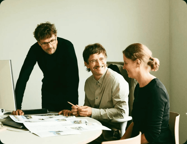 Team collaborating around a table